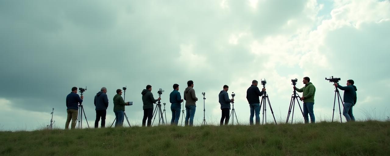 Team che osserva strumentazione meteorologica all'aperto